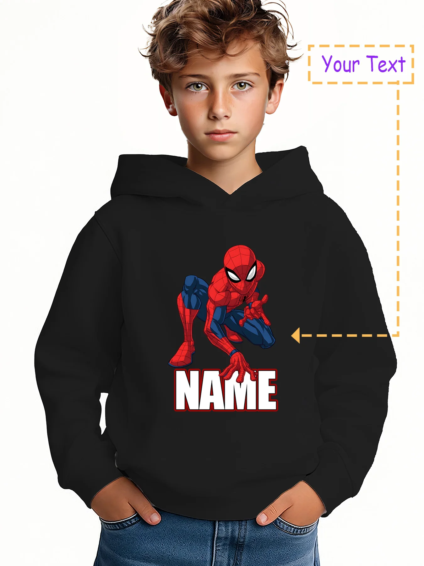 

MINISO Marvel Spider-Man Exclusive Hoodie - Classic Spider-Man combat pose print, customizable name, create your own hero outfit
