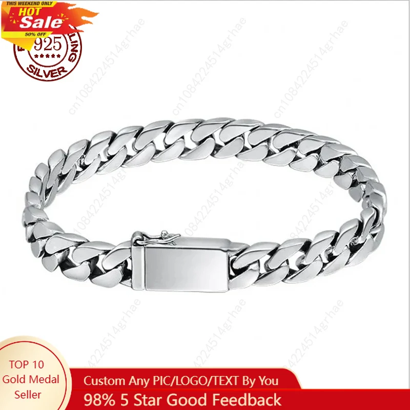 

100% S925 Sterling Silver Bracelet 8MM Punk S925 Silver Jewelry Never Fade Men Women Jewelry Gifts
