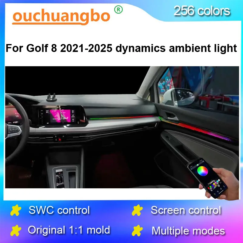 Ouchuangbo LED Ambient Light For Golf 8 mk8 2021-2025 Atmosphere Lamp Door Backlight Kit Dynamic Magic Ambiant lights RGB