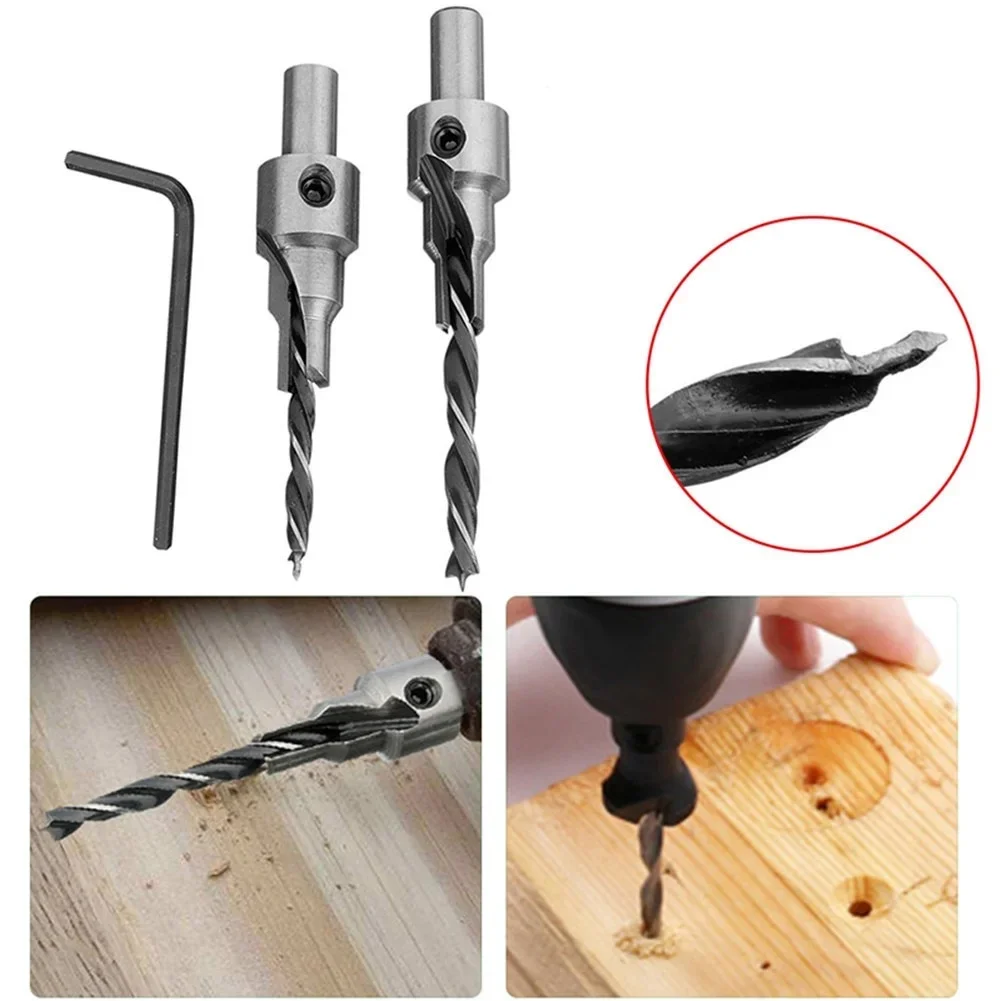 2 Pcs/set 3 Steps Countersink Drill Bit Pilot  Bits Set Reamer Screw Hinge Hole Saw Chamfer 4-6 5-7mm Steps 8mm