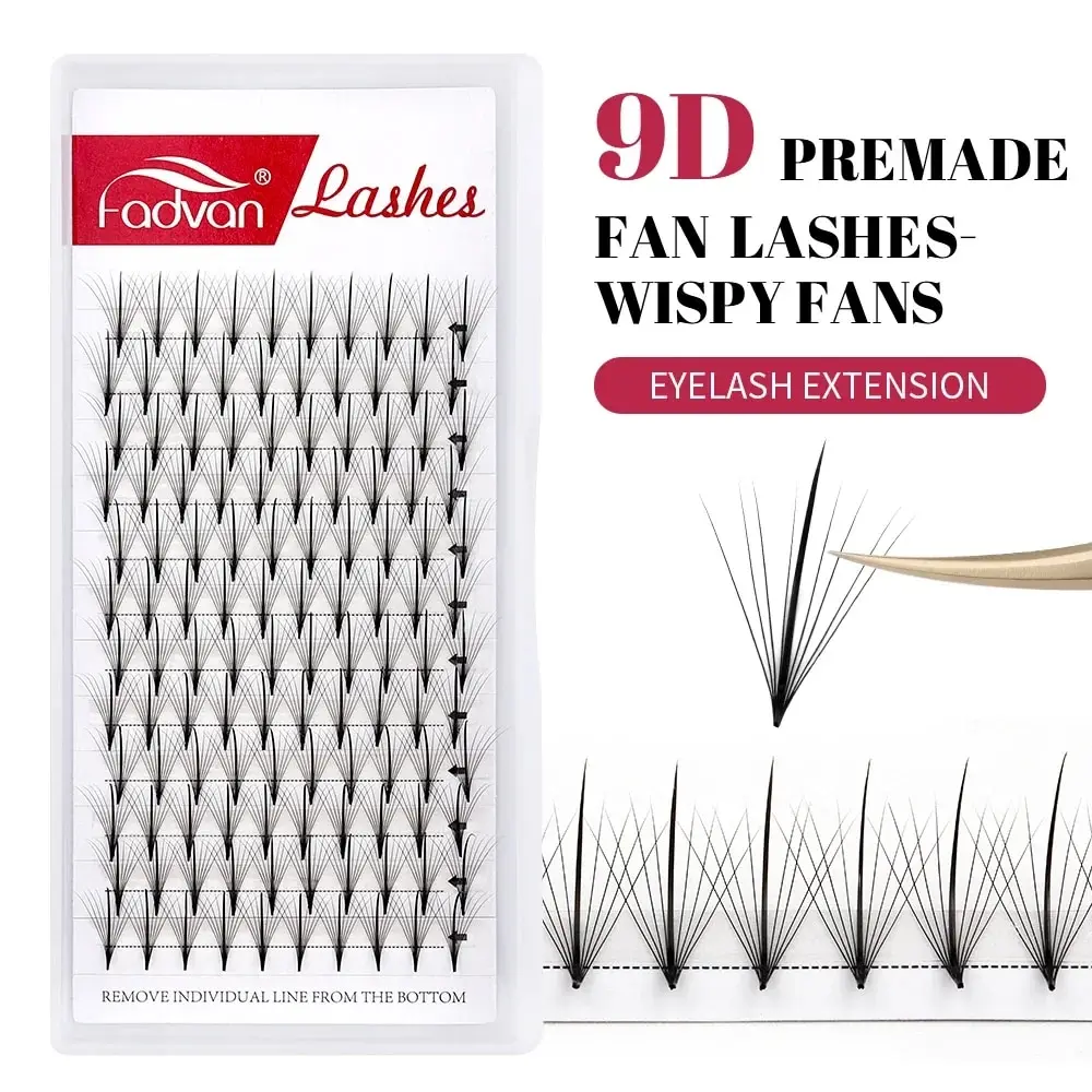 Fadvan 9D Premade Wispy Fan Lashes Sharp Stem Soft Russia Volume Fans Eyelash Extension Individual Sandwich Faux Mink Eyelashes