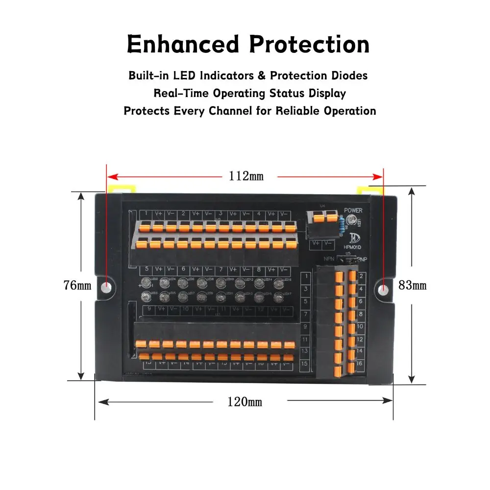 16-Channel I/O Sensor Terminal Block, Pluggable Wiring Box for PNP/NPN Proximity Sensors, Photoelectric Sensors and Industrial A