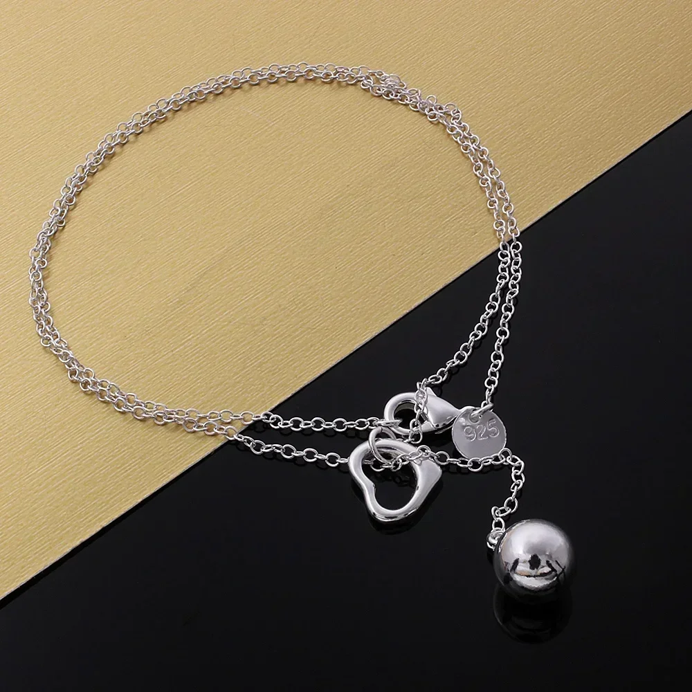 Hot Charm 925 Sterling Silver Fashion Exquisite Heart Solid Beads Necklace For Women Party Wedding Jewelry Christmas Gifts