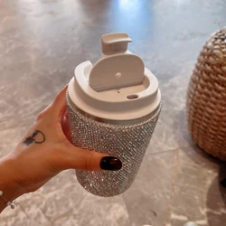 380ml/500ml Luxury Stainless Steel Coffee Cup Insulated Tumbler Vacuum Flask Sparkling Rhinestone Water Bottle Cold Drink Mug