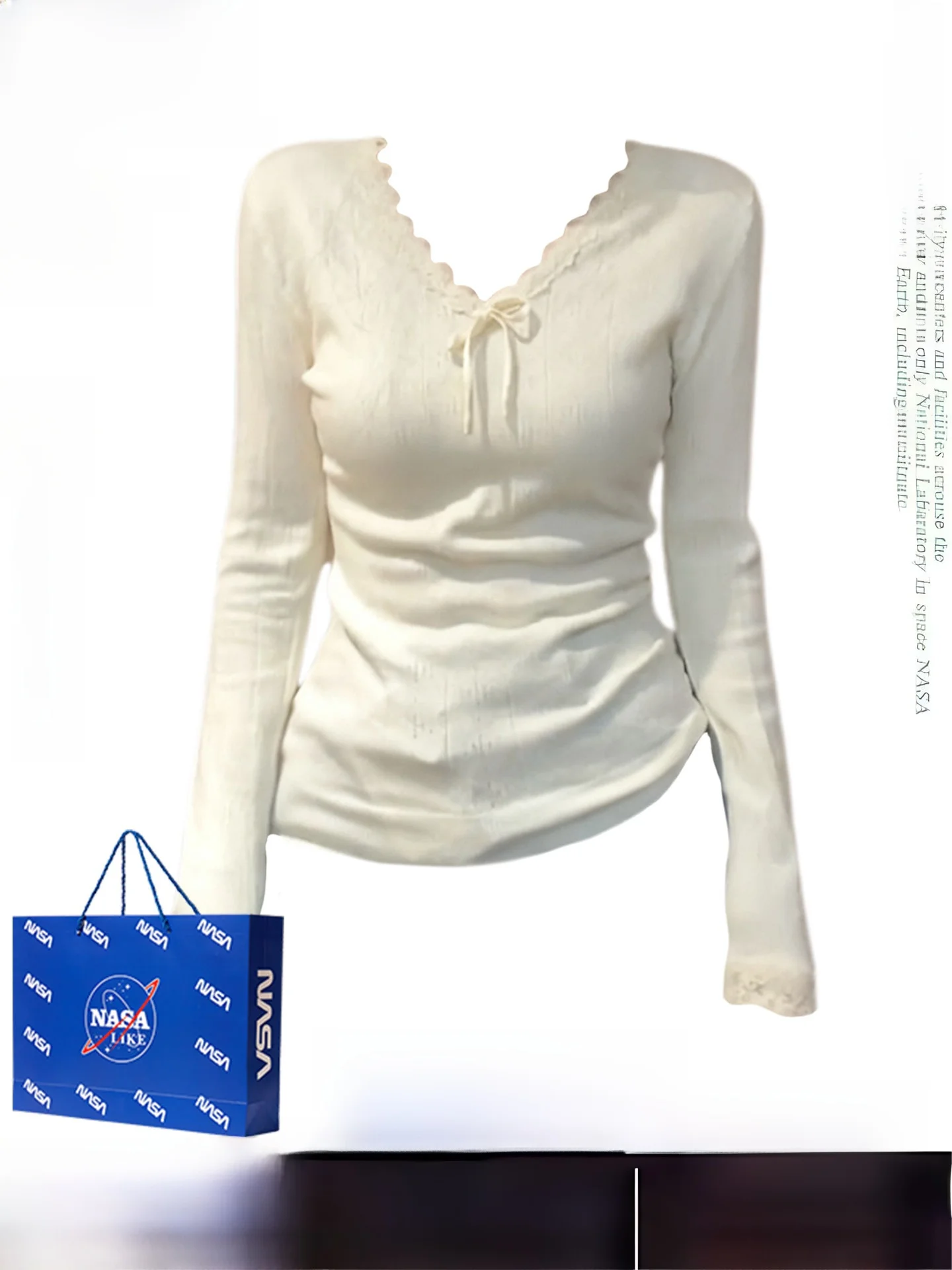 

Korean Sle Long Sve Lace V-Ne Knitwear Slim Fit Women's Top Autumn Winter Design Sense Base irt Floral High Waist