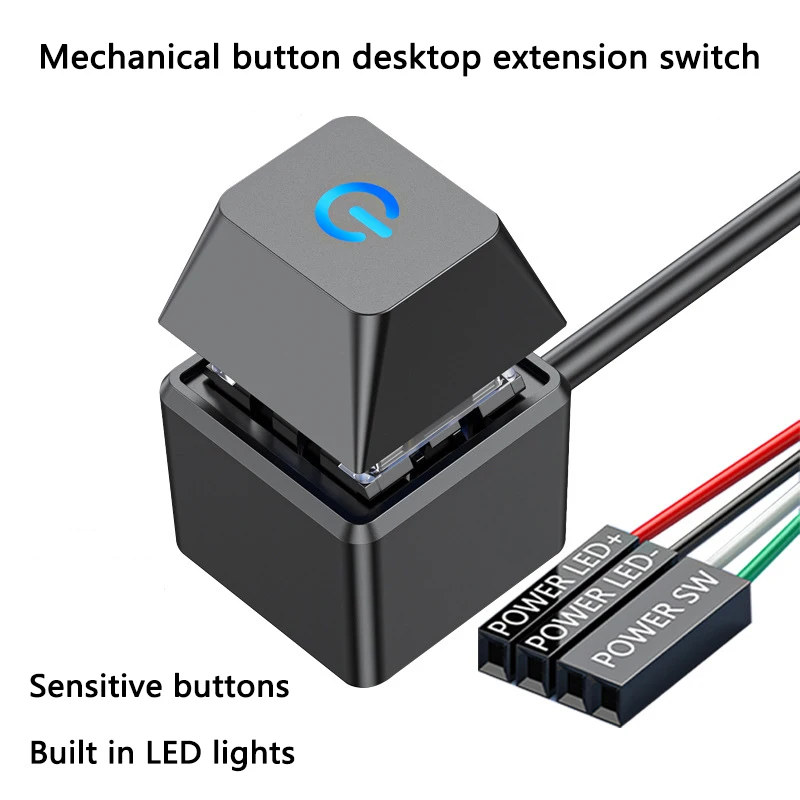 

Computer Desktop Switch Blue LED Lights PC Motherboard External Start Power On/Off Button 1.95m Extension Cable for Home Office