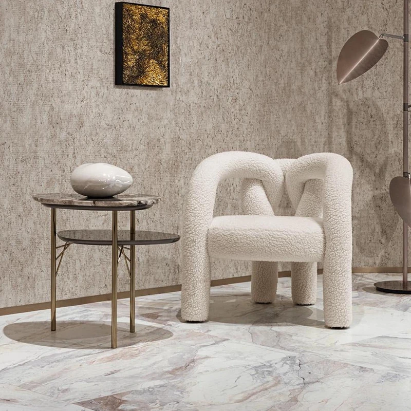 

Villa bedroom dressing chair with single living room reception Italian high-end creative knot rope planner lamb wool sofa chair