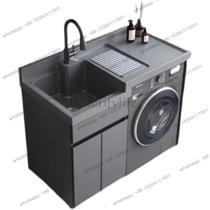 Aluminum Balcony Laundry Cabinet Customizable Washer Sink Washboard Combo Bathroom Furniture mueble bajo lavabo