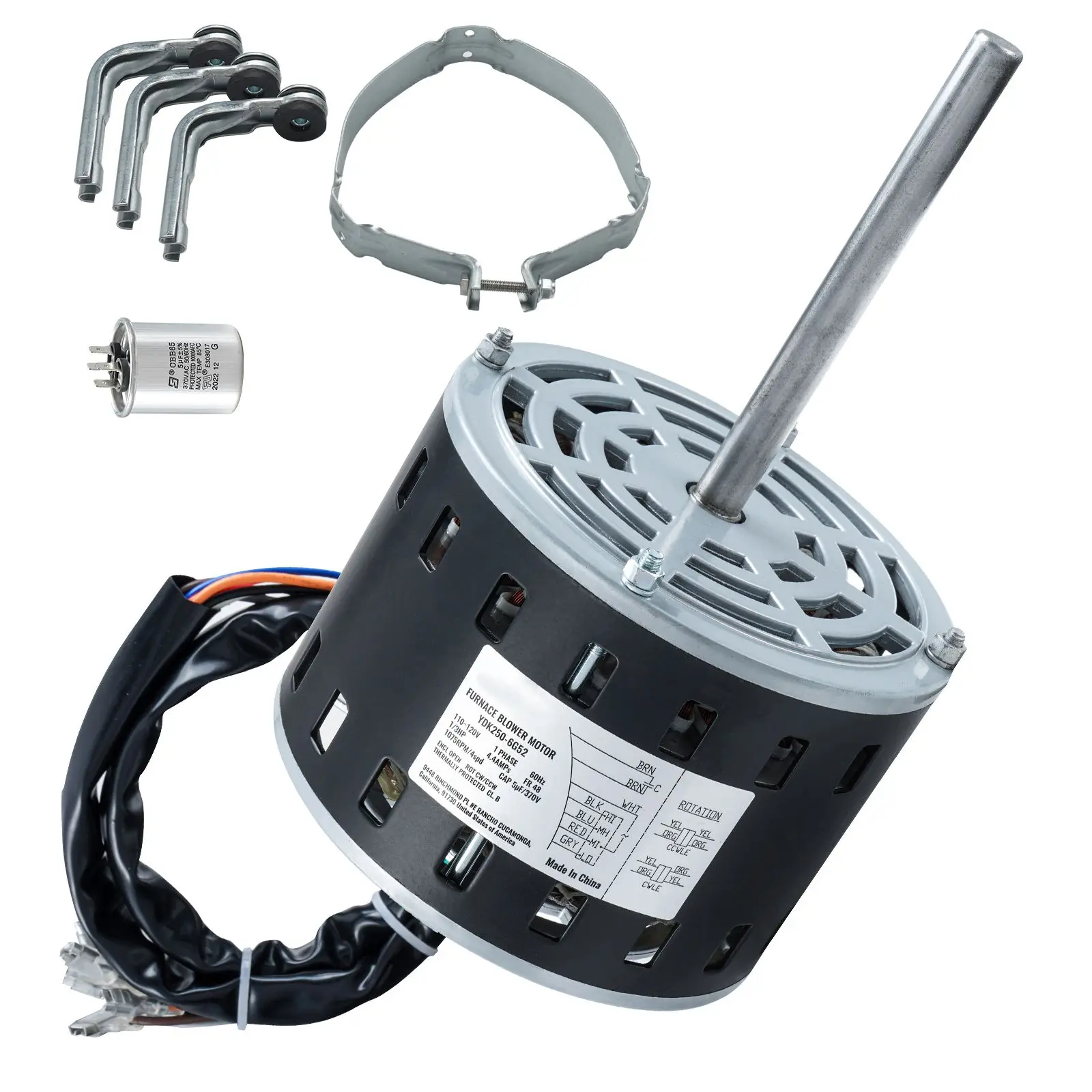 1/3HP Furnace Blower Motor, 110/120V 4.4Amps, 1075RPM 4 Speeds, CW/CCW Rotation, 48 Frame 5.2
