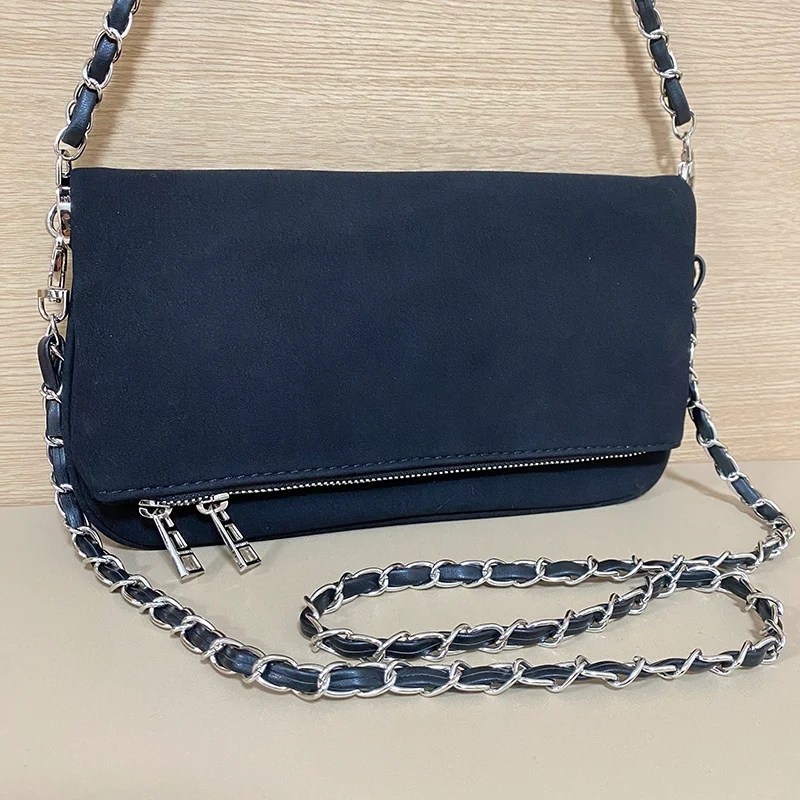 Zwarte PU Lederen Retro Schoudertas 2026 Nieuwe Modieuze Dames Enveloptas Casual Outdoor Ketting Schoudertas