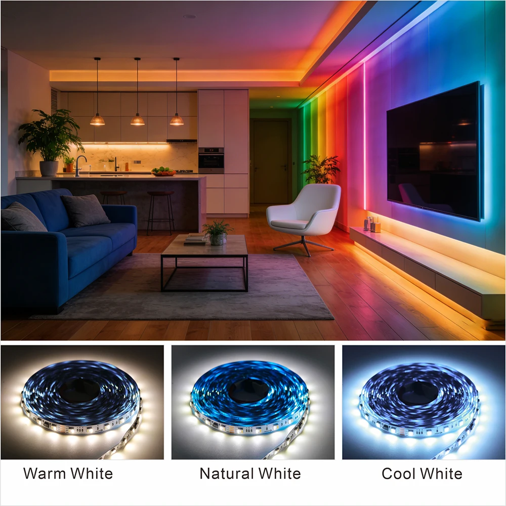 WS2805 RGBCCT RGBIC LED Strip 12V 24V 60LEDs/m Addressable CW WW SMD5050 Ceiling Indoor Flexible Lighting RGBCCT RGBIC LED Strip