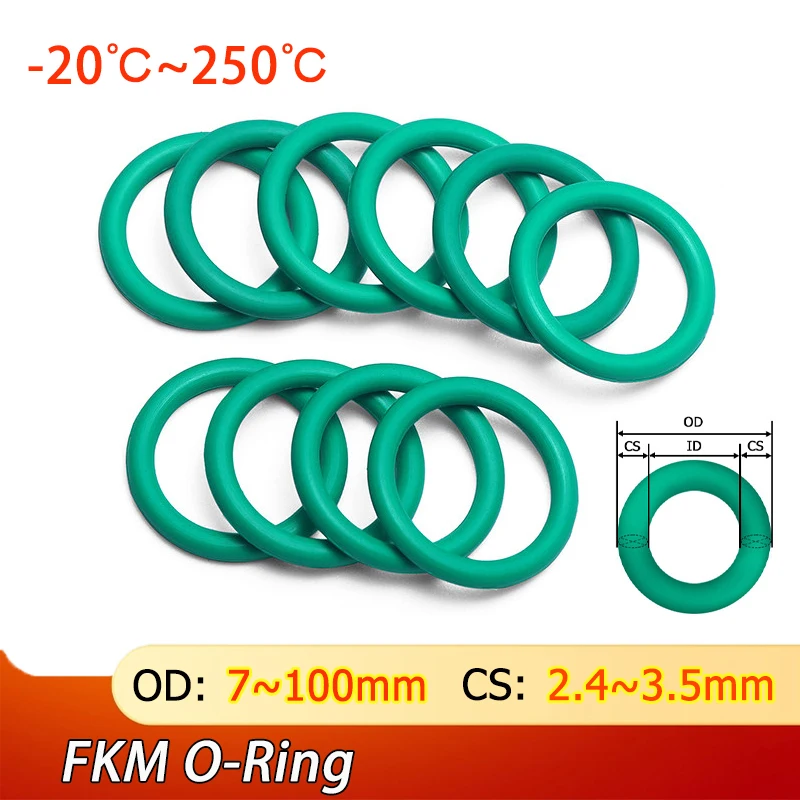 

2/5/10pc CS:2.4/3.1/3.5/mm OD:7~100mm Green FKM O-Ring Sealing Gasket High Temperature Resistance Fluorine Rubber Washer