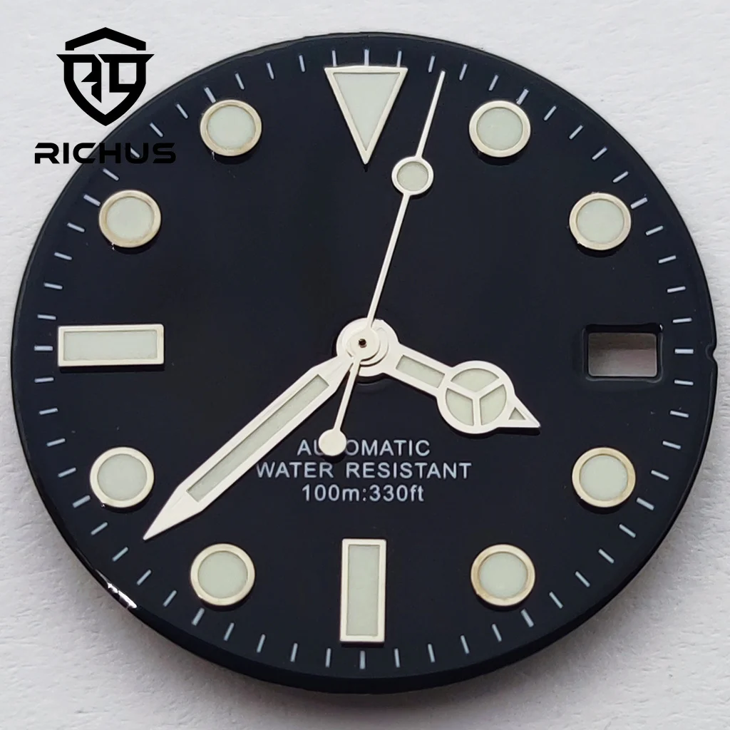 RICHUS 28,5 mm Zifferblatt und Uhrzeiger, poliertes Zifferblatt, passend für NH34 NH35 NH36 Uhrwerk, Uhrenzubehör