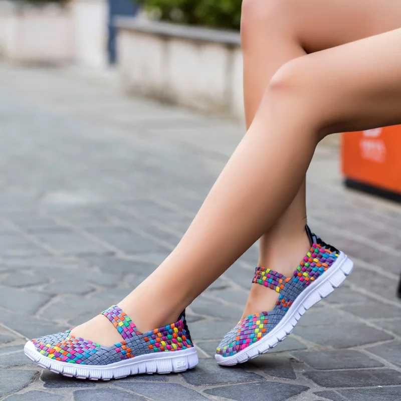 Women Running Sneakers Shoes Summer Breathable Walking Woven Shoe Anti-slip Handmade Weave Lightweight Female Flats Casual Shoe