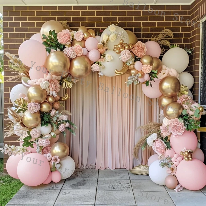 Kit de guirxiété de ballons en latex rose, blanc, chromé, or, arche, décoration de fête préChristophe, anniversaire, patients, mariage