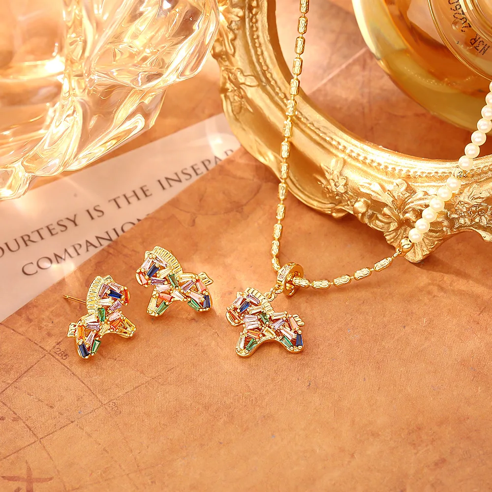 

AETEEY Dopamine Color Zircon Pony Jewelry Set (Earrings, bracelets, necklaces) Delicate Fashion Pearl Sweater Chain for Women