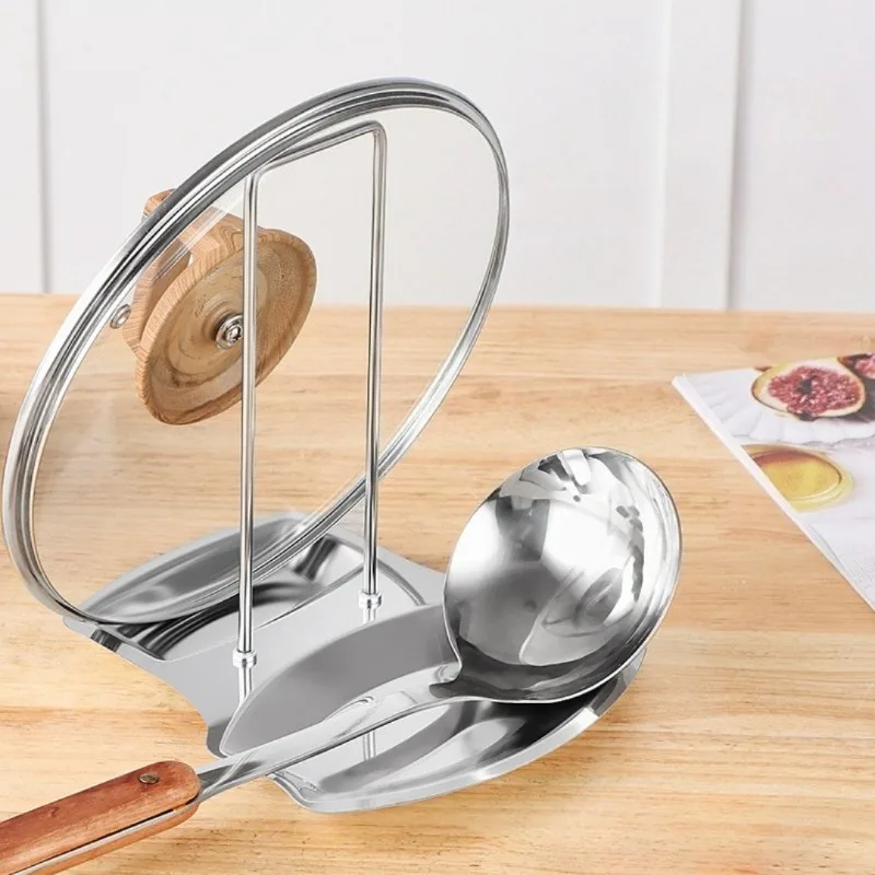 1pc 2 in 1 Rack for Pot Lids and Soup Ladles No Drill Ladle Holder with Detachable Rack Kitchen Storage for Lids and Spoons