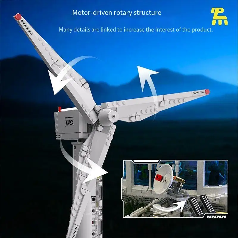 Zestaw do składania dla dzieci: model elektryczny zasilany energią wiatrową, inspirowany eksploracją kosmiczną, z klocków konstrukcyjnych.