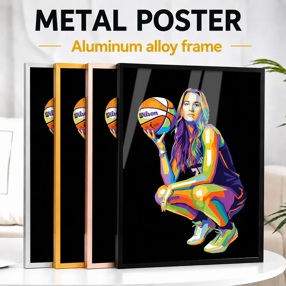 Sabrina Ionescu Basketball Player Wpap Framed Metal Poster Personalized Photo Minimalist Arena Style Wall Art For Living Room