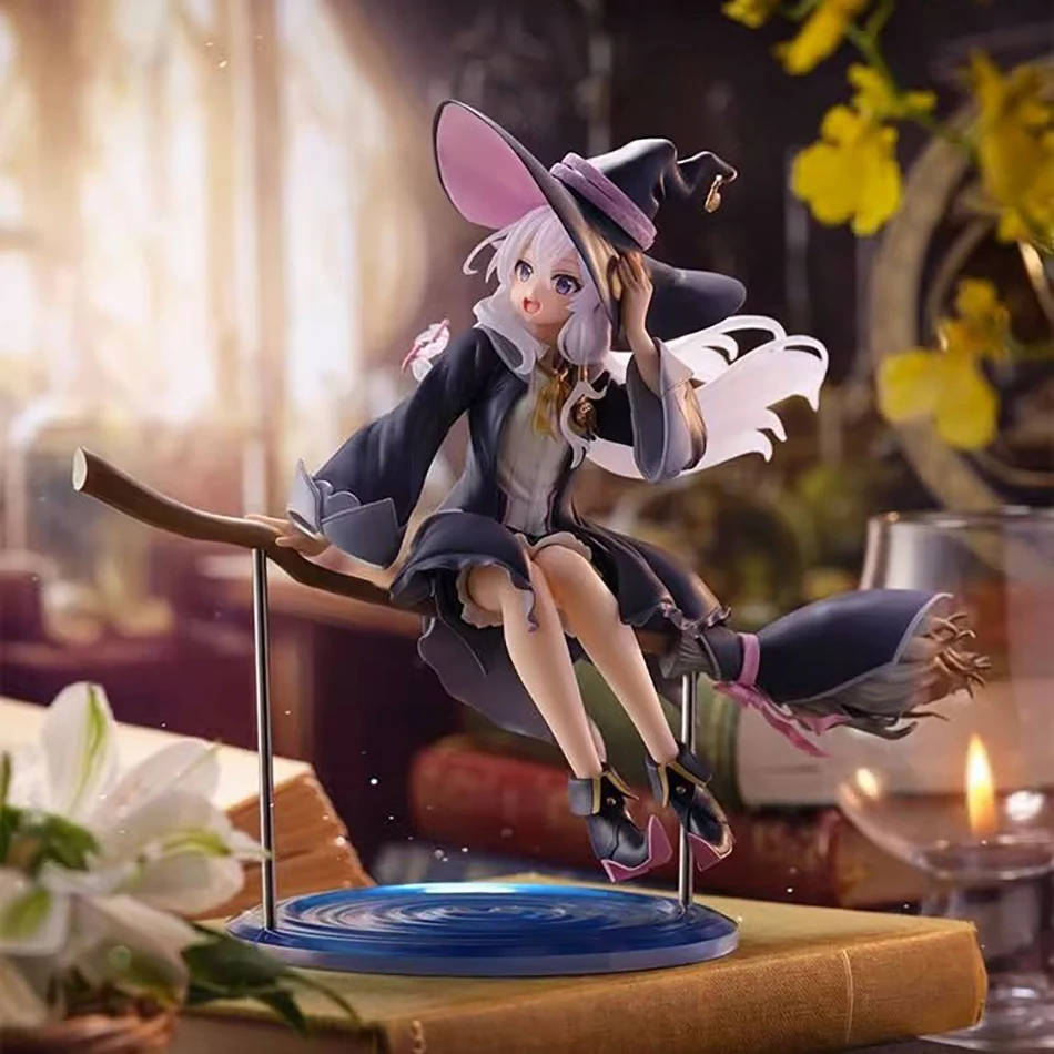 New Wandering Witch Elaina 20cm PVC Figure Witch Hat Broom Riding Collectible Model Doll Room Decor Desktop Home Decoration