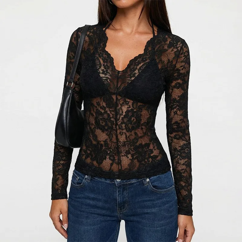 V Neck Pullover Top Slim Fit Elegant Commuter with Splice Construction Regular Length Intellectual Style Sexy Bodysuit Women