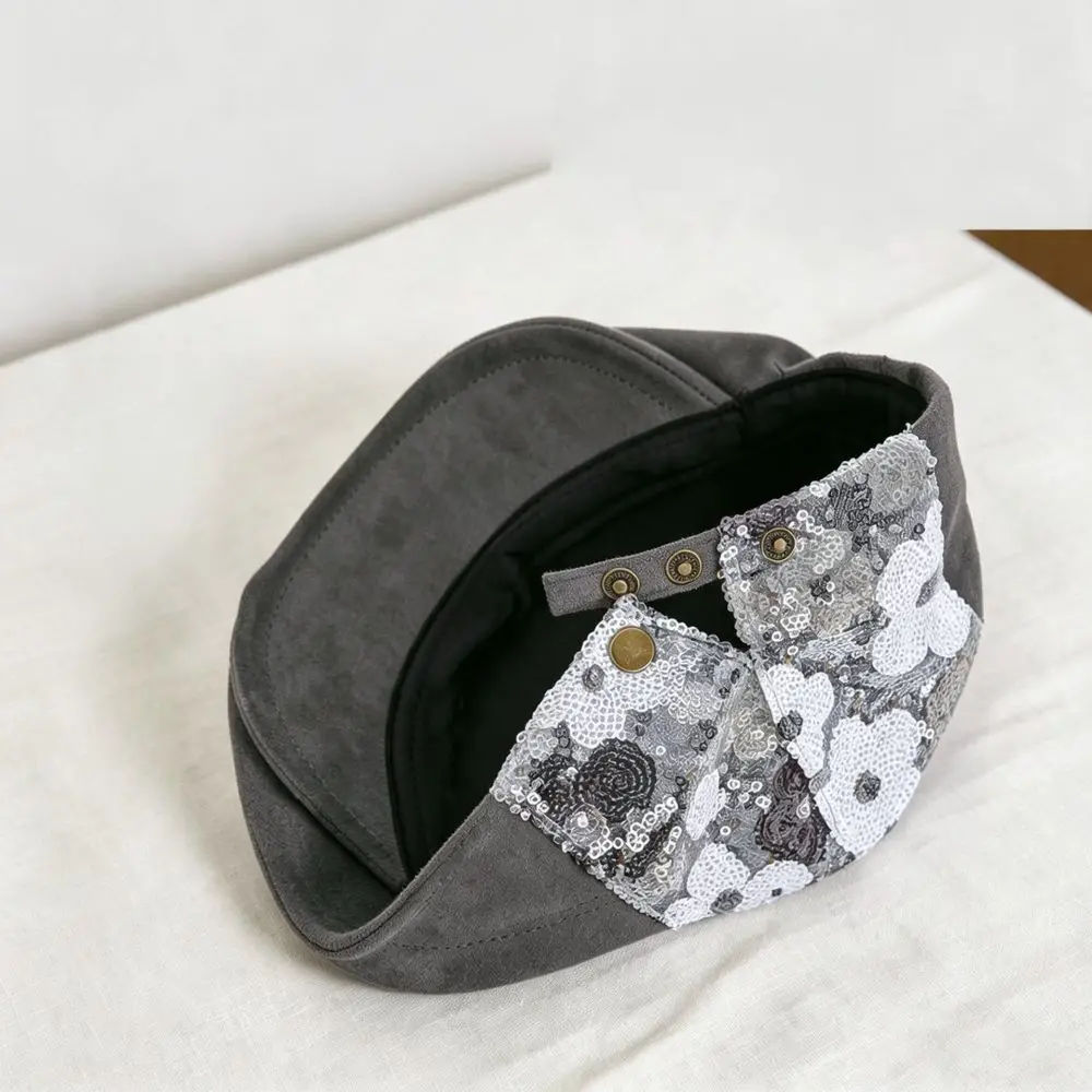 Fashion Ethnic Newsboy Hat Women Adjustable Beret Cap Vintage Heavy Sequin Flower Retro Artistic Painter Headwear