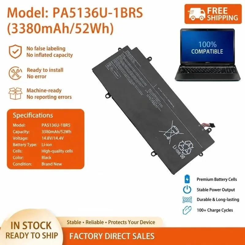 [NEW] 14.8V 52Wh Laptop Battery PA5136U‑1BRS for Toshiba for Portege Z30‑A Z30‑A1301 Z30‑B Z30‑C Battery