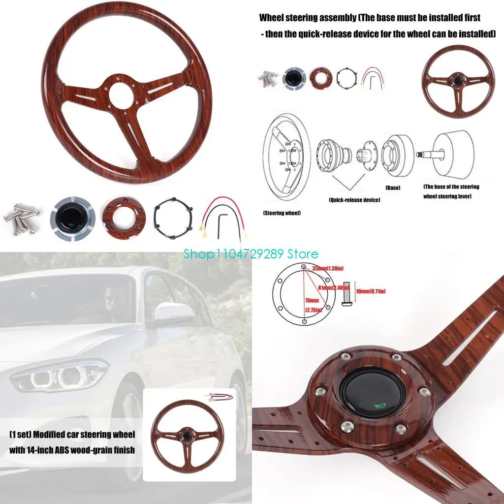 

D8KE Automotive ABS Steering Wheel With Walnut Wood Finish 350mm Diameter Comfort Grip Universal Compatibility For Custom