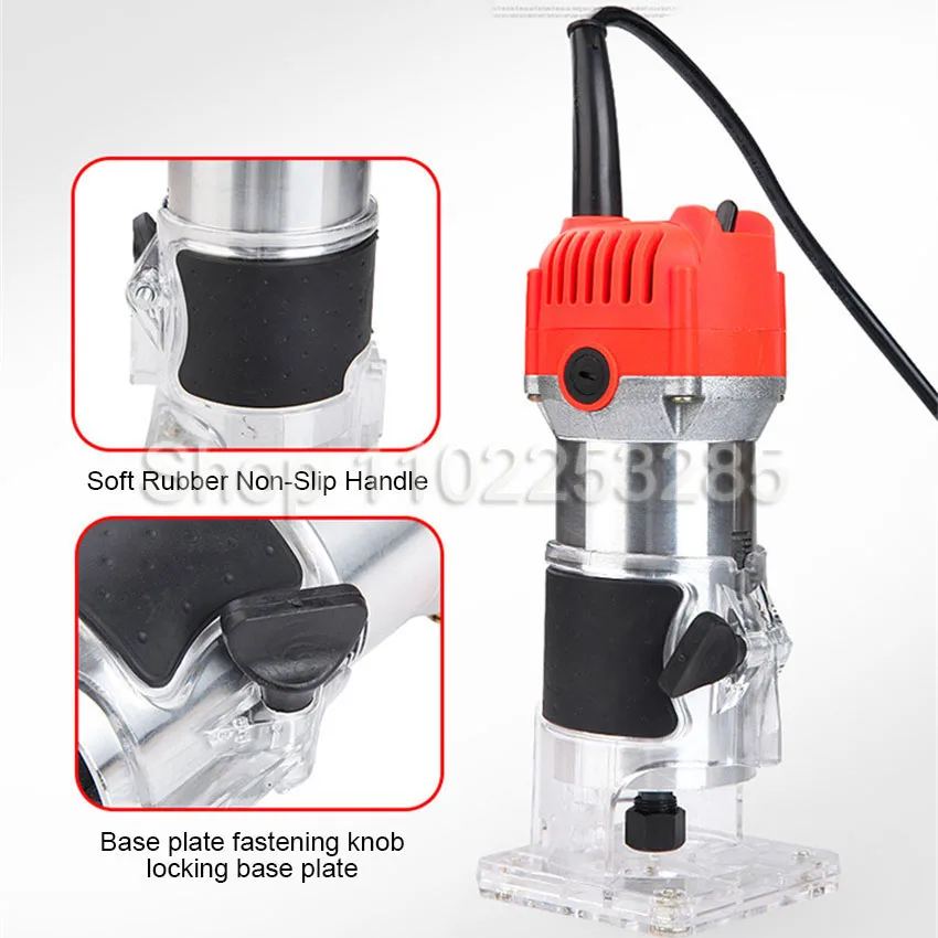 220V/110V 800W Trim Router 30000r/min with Transparent Base Edge Guide Wood Laminate Electric Trimmer Compact Palm Router Corded