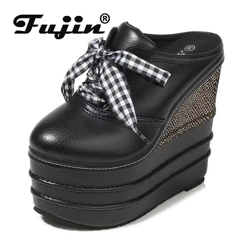 Fujin 15cm 12cm Microfiber Platform Wedge Slippers Sneaker Women Shoes Super Heel Women Ankle Boots Summer Autumn Designer Boots