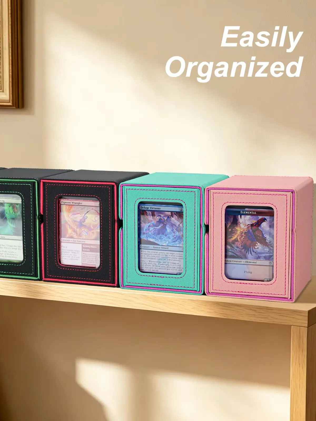 Pudełko na karty Ryshepro Commander z okienkiem, na karty MTG, mieści ponad 100 kart w podwójnych obudowach, magnetyczne pudełko do przechowywania kart TCG PTCG — 2