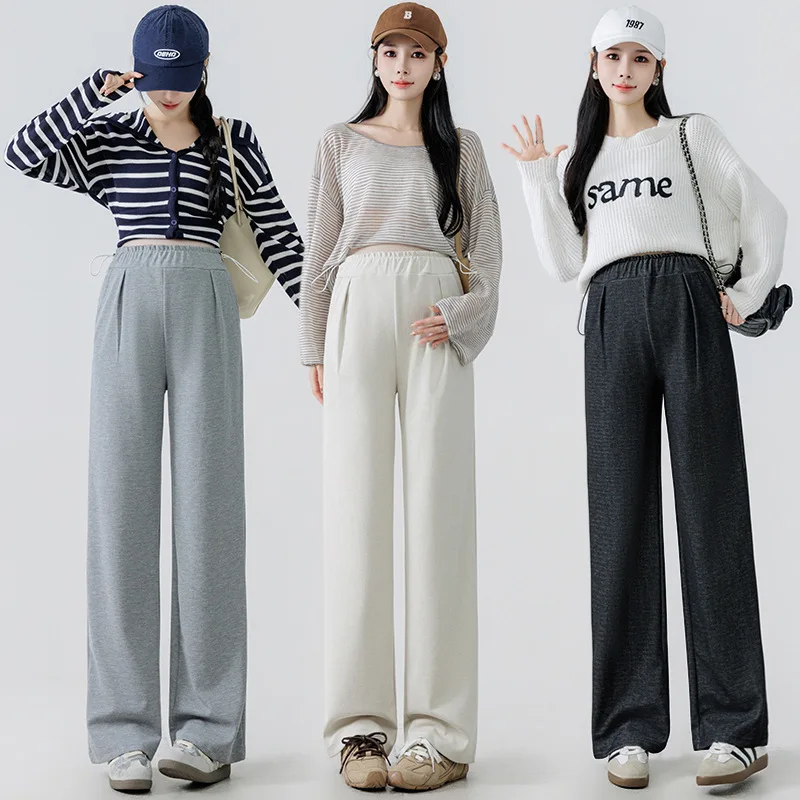Maternity Pants Autumn New Arrival Casual Loose Slim Fit Straight Wide Leg Pants Hip Covering Drawstring Adjustable Waist Design