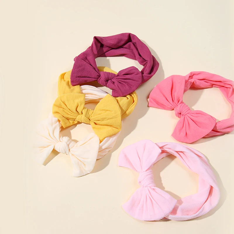 5Pcs Cute Bows Baby Headband Soft Elastic Baby Girl Hair Bands For Newborn Infant Turban Headwear Baby Hair Accessories