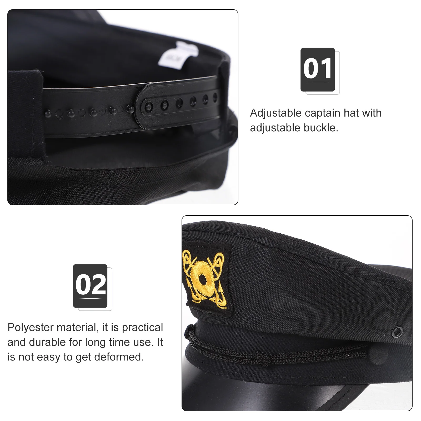 

Black Hat For Cosplay Sailor Costume Uv Protection Outdoor Portable Peak Hat For Men Women Fishing