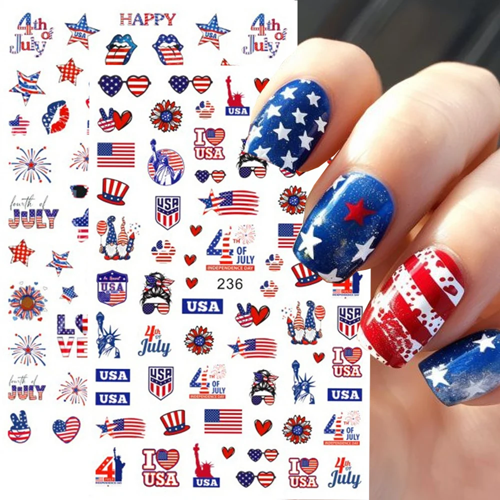 

1pcs American Patriotic Element Nail Sticker 3D Celebrate 4th Of July Independence Day Design Nail Decals American Flag Stickers