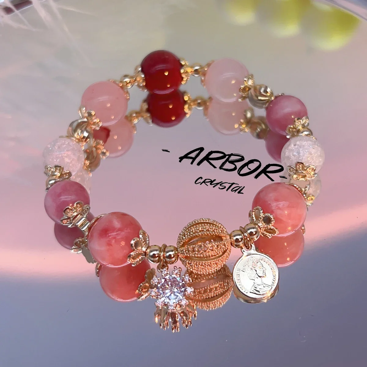 

Amethyst bracelet, ice red pattern stone powder crystal bracelet to attract peach blossoms