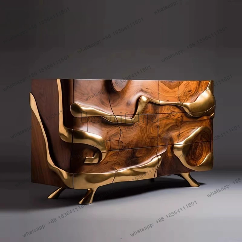 Advanced sense Solid wood Art sense Entrance cabinet Light luxury villa Mansion creative Entrance platform
