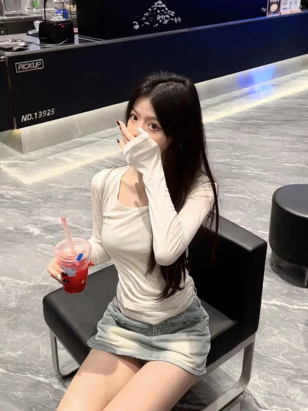 

JAMUUS Women's Slim Fit Knitted T-irt Asymmetrical Design Breathable Base Layer irt Paper Thin See-tough Casual Sle