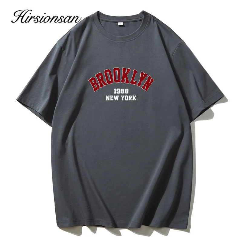 Hirsionsan 100% Cotton American Style Letter Print T Shirt Women 2024 Summer New Basic Tees Casual Loose Female Couple Top Kpop