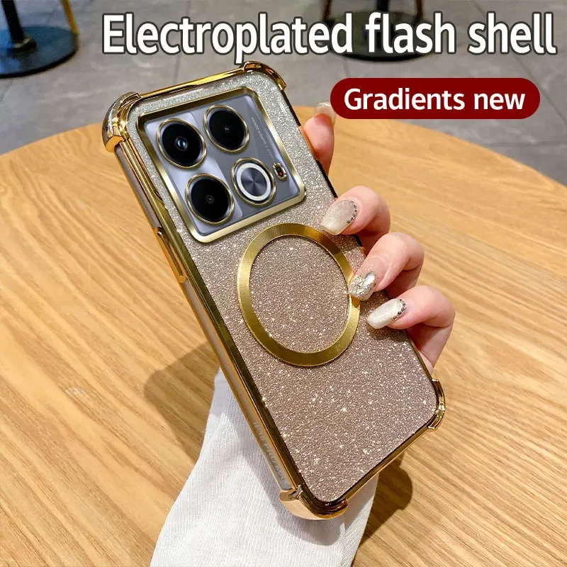 Luxury Sparkling Magnetic Wireless Charge Cover for Infinix Note 40 Pro Plus 4G 5G TPU Shockproof Protection Phone Soft Case