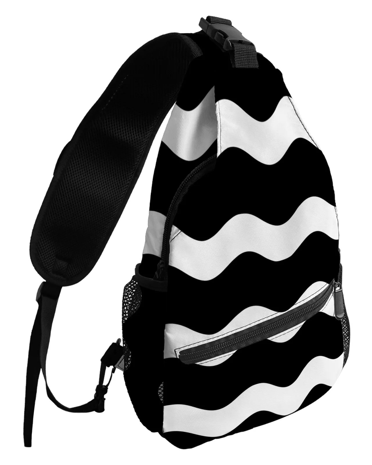 

Black Ripple Stripes Waves Chest Bags For Women Men Waterproof Messenger Bags Female Travel Sport One Shoulder Crossbody Bag