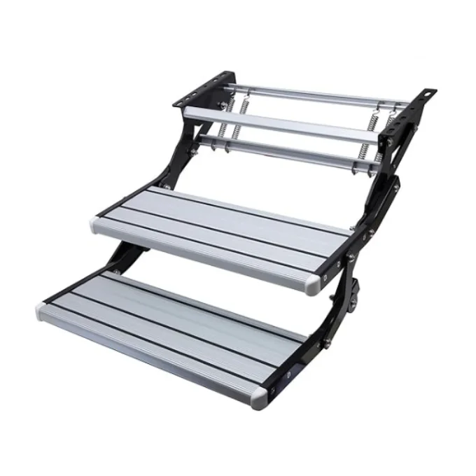 Double Drop Down Foldable RV Steps With LED Light Alloy Steel Material For Caravan Camper Trailer