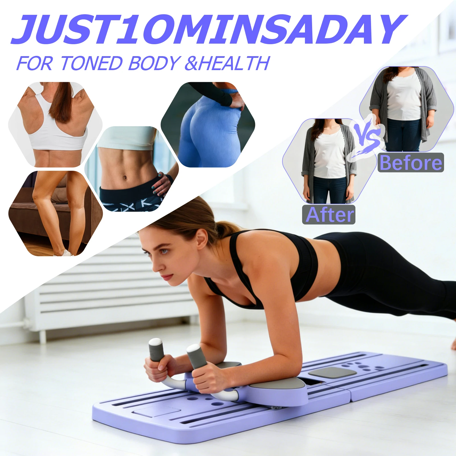 Tavola per esercizi di flessione e pilates, con base antiscivolo, sistema di rimbalzo automatico, ideale per allenamenti completi, attrezzatura per bruciare i grassi a casa, tavola multifunzionale per