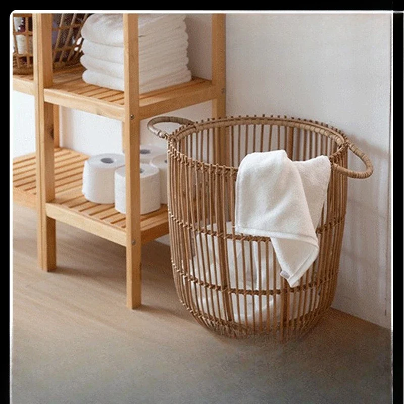 New Chinese rattan knitted portable dirty clothes basket, real rattan hand-woven dirty clothes dirty storage basket
