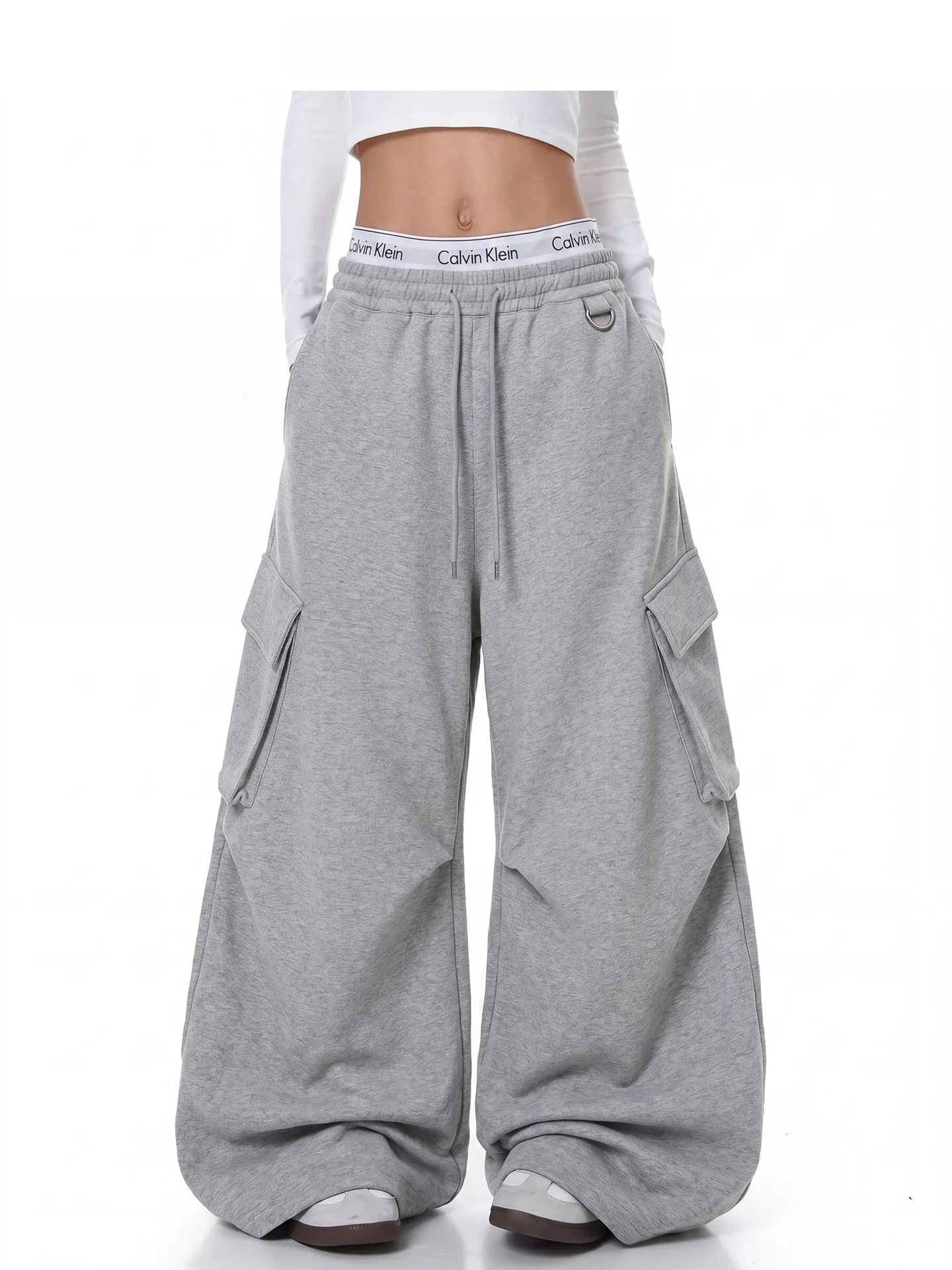 

Freecenter American Retro Pleated Multi-Pocket Casual Pants Loose Elastic Waist Sweatpants Unisex Street Style Cotton Blend
