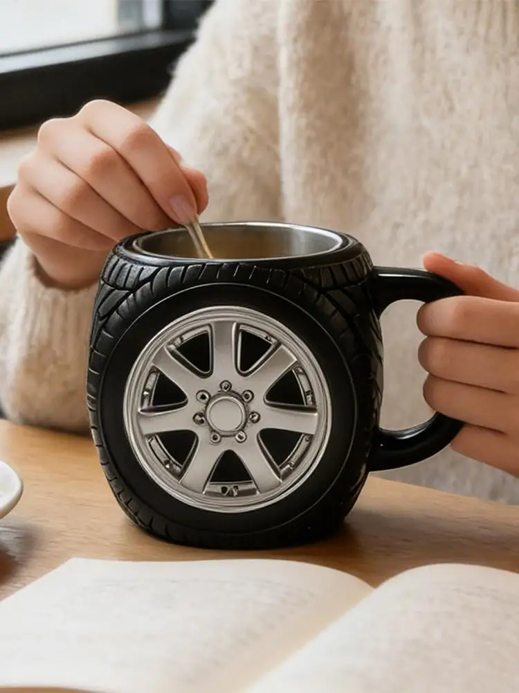 Funny Mugs 300ml Insulated Non Slip Drinkware Stainless Steel Tire Mug Tea Cup for Home Living Room Kitchen Office Apartment