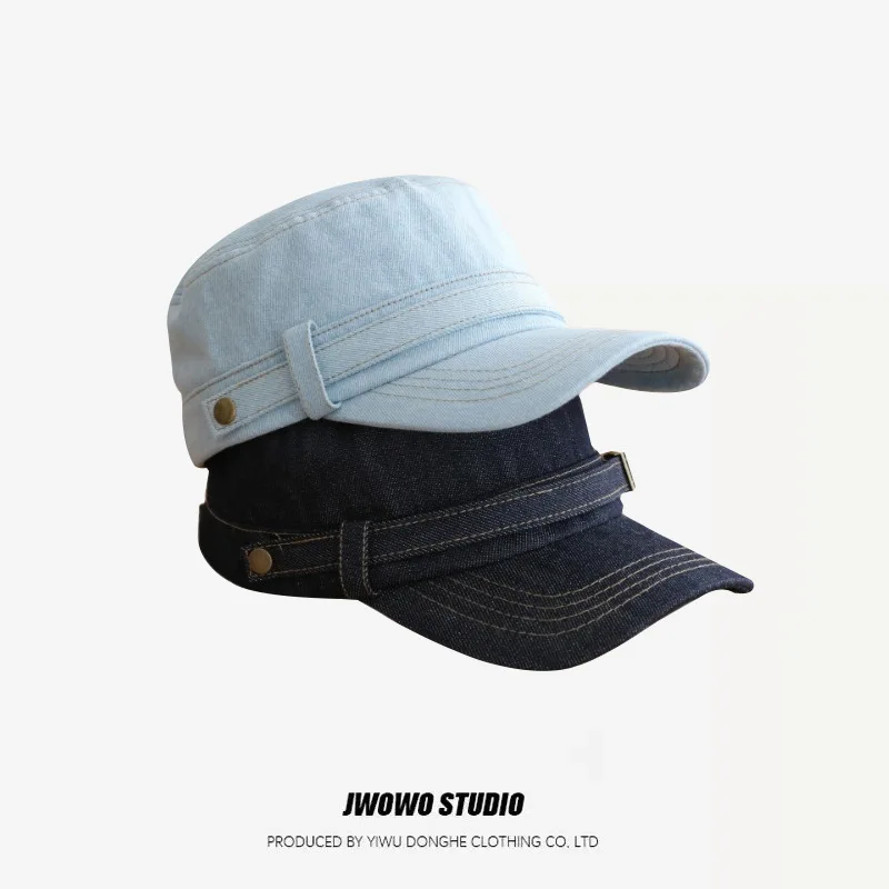 Japanese Retro Denim Equestrian Hat Summer Fashion Versatile Metal Fastening Equestrian Hat Outdoor Photography Travel Sun Hat