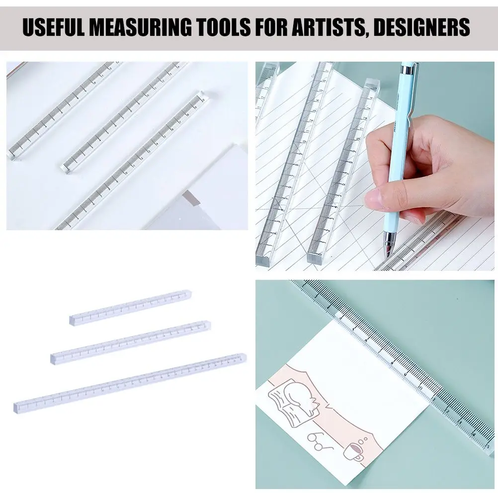 Transparent Ruler Set 3 Straight Acrylic Measuring Tools Portable Drawing Accessories Drafting Scale For Artists Students