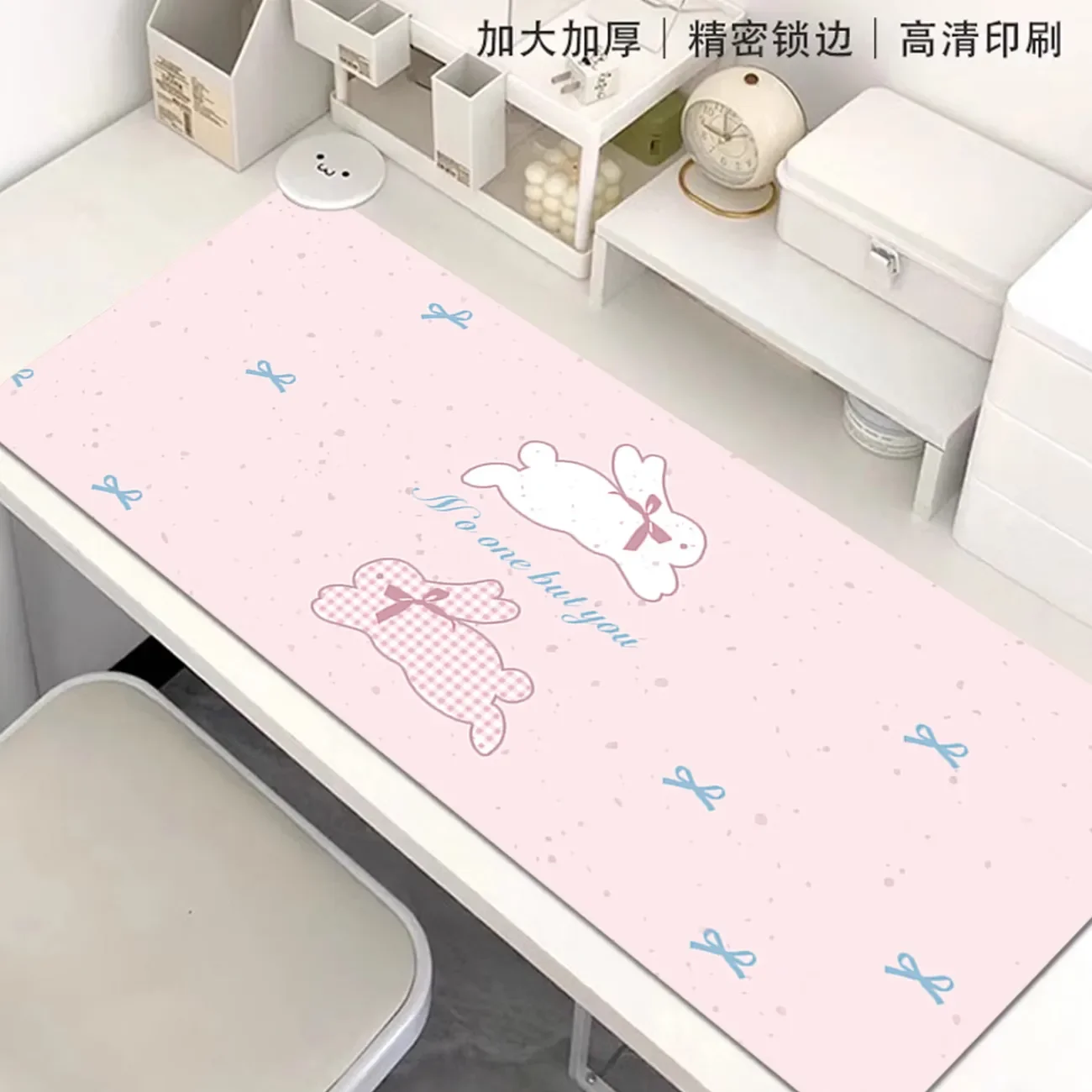 Leather Desk Pad Protector Pink Bunny Bow Rabbit Girl Kawaii Mouse Pad Office Desk Mat Waterproof Non-Slip PU Desk Blotter Pad