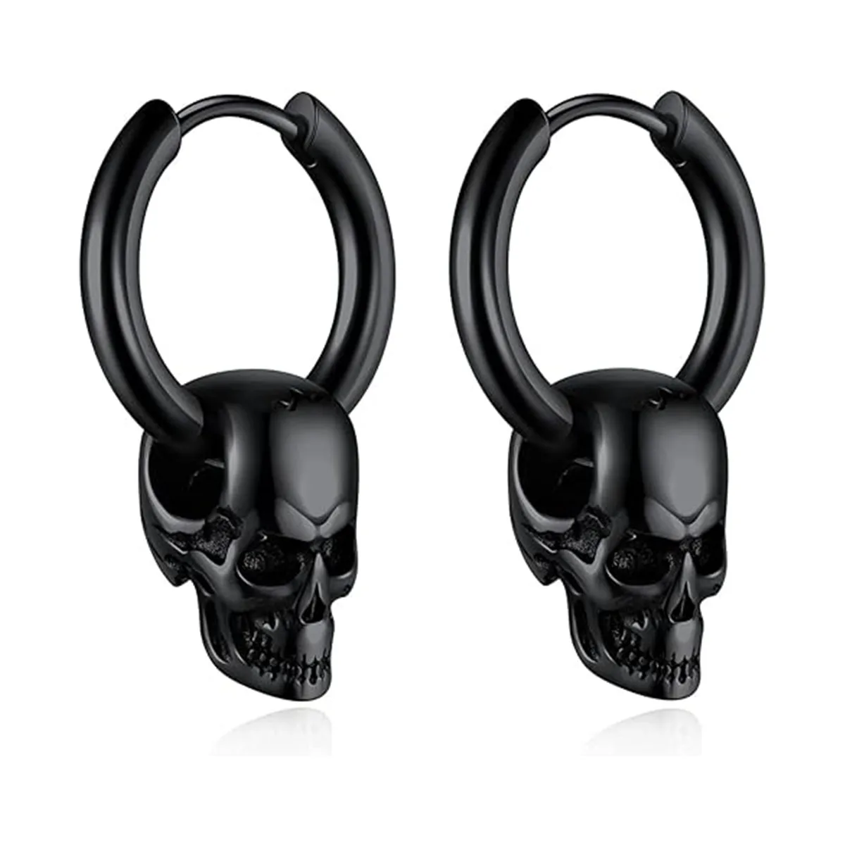 1 pair of skull earrings Black stainless steel punk Gothic earrings for men and women personality overbearing trend fashion simp